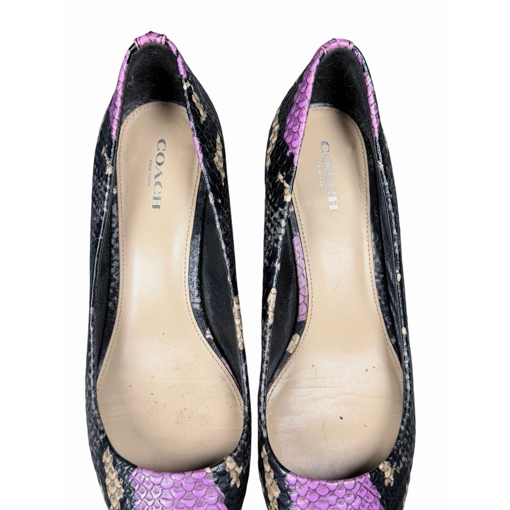 Coach Lacey Heel Embossed Python Pumps Purple‎ Black Pointed Toe Stiletto 9B